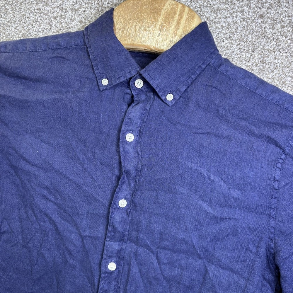 Vineyard Vines Mens Blue Linen Long Sleeve Murray Button Down Shirt Medium